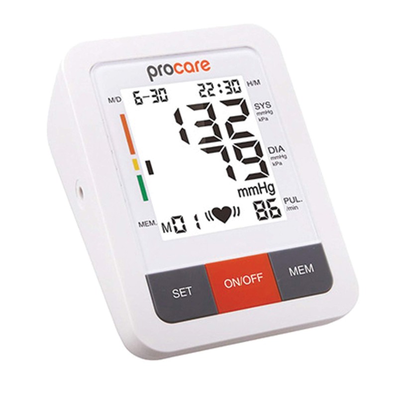 Procare Digital Blood Pressure Monitor – Intelligent Automatic Upper Arm BP Machine – Pulse Rate Meter with 90 Memory Readings – White Light Large - WHO Classification